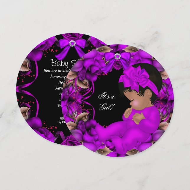 African American Baby Shower Girl Lila Ro R3 Inbjudningar (Fram/baksida)