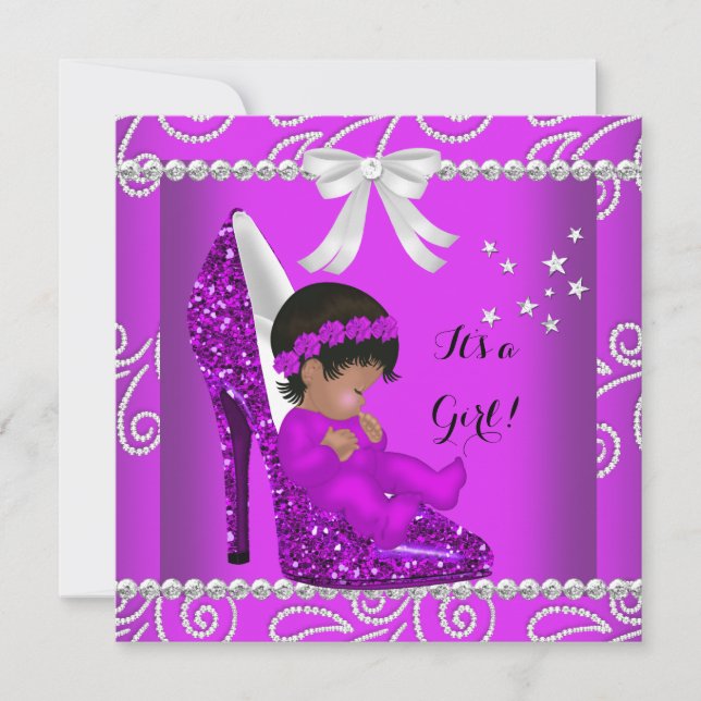 African American Baby Shower Girl Rosa Shoe Inbjudningar (Framsida)