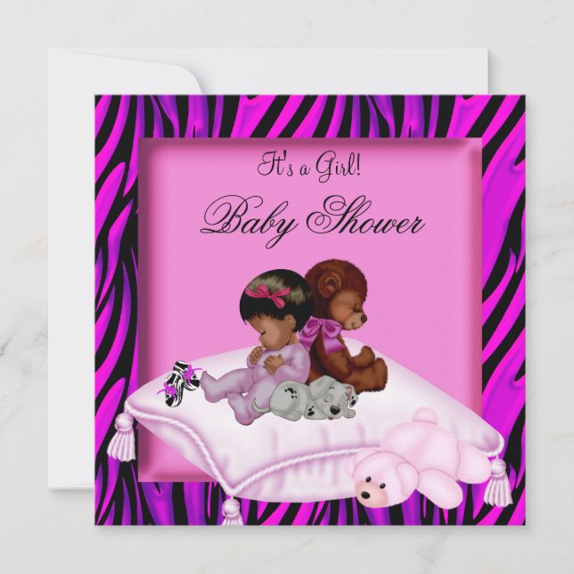 African American Baby Shower Girl Shock rosa Zebra Inbjudningar (Framsida)