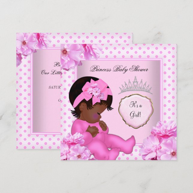 African American Baby Shower Girl Sweet Baby Inbjudningar (Fram/baksida)