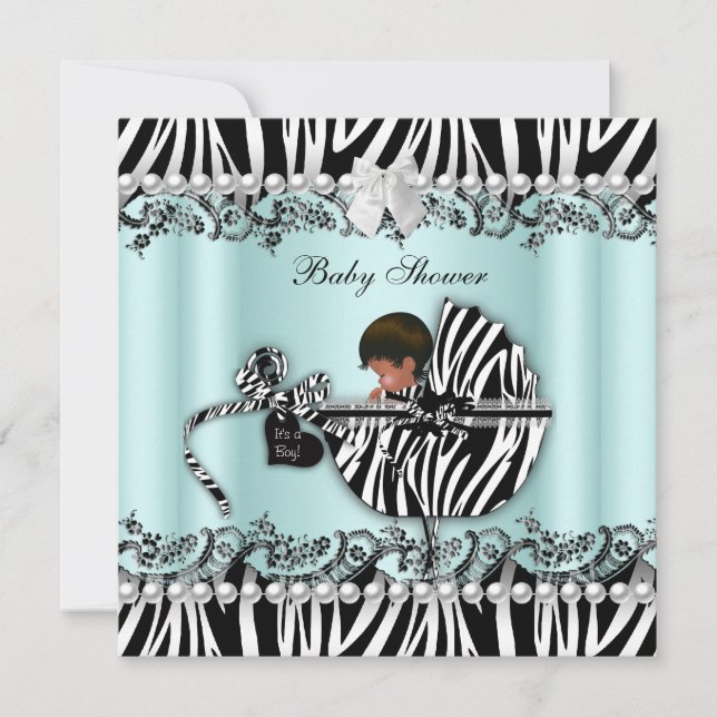 African American Baby Shower Zebra Boy eller Girl Inbjudningar (Framsida)