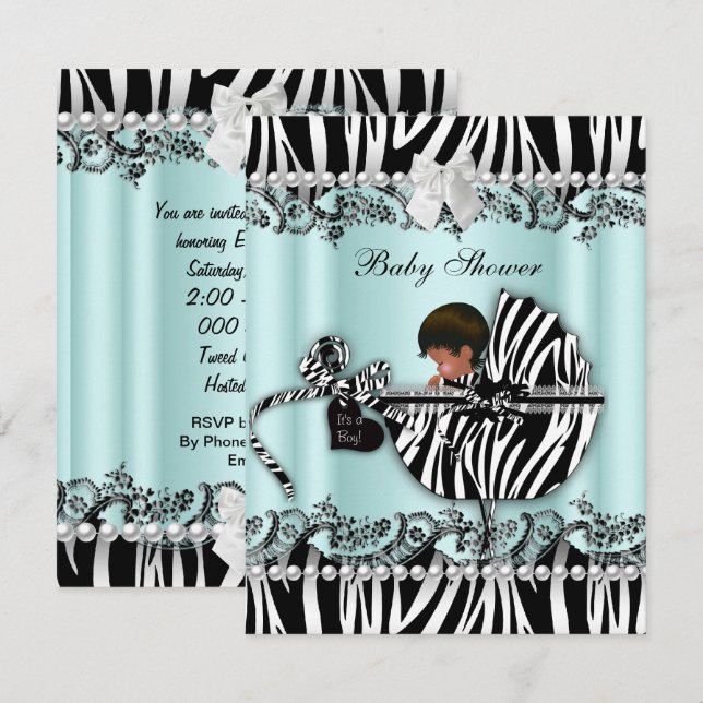 African American Baby Shower Zebra Boy eller Girl Inbjudningar (Fram/baksida)
