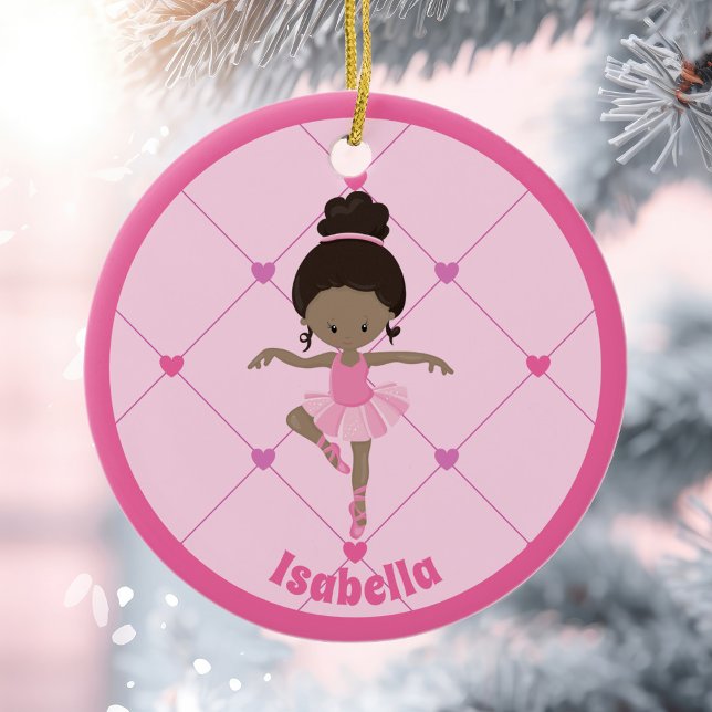 African American Ballerina Anpassningsbar Rosa jul Julgransprydnad Keramik (Skapare uppladdad)