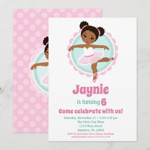 African American Ballerina Ballet Dancing Birthday Inbjudningar