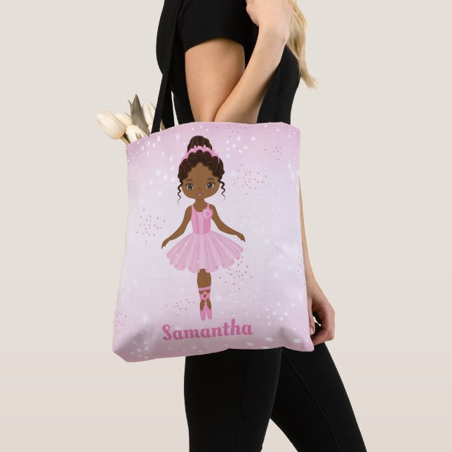 African American Ballerina Customized Tote Bag Tygkasse (Närbild)