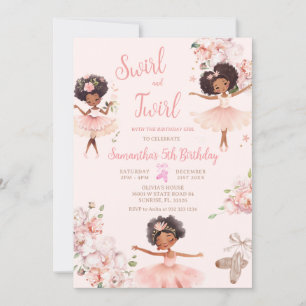 African American Ballerina Girl Tutu Birthday Inbjudningar