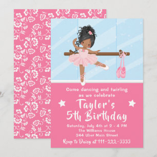 African American Ballerina i Rosa Tutu Birthday Inbjudningar