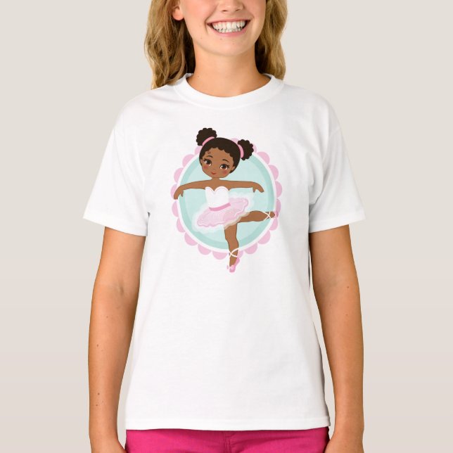African American Ballerina - Rosa Ballet Dancer T Shirt (Framsida)