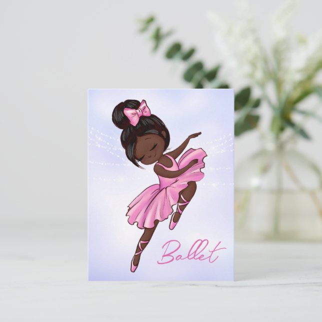 African American Ballerina Rosa, Lila Ballet Vykort (Stående Fram)