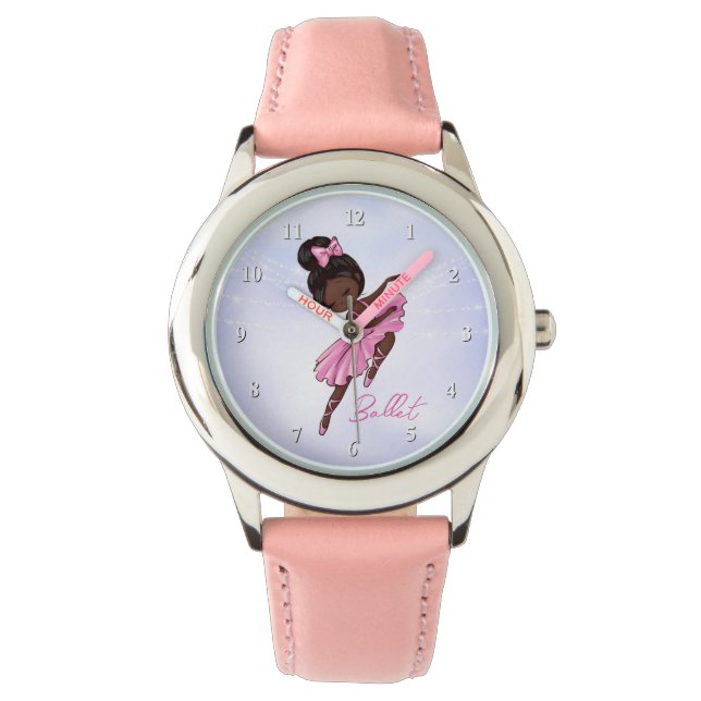 African American Ballerina Rosa Tutu Ballet Dance Armbandsur (Framsida)