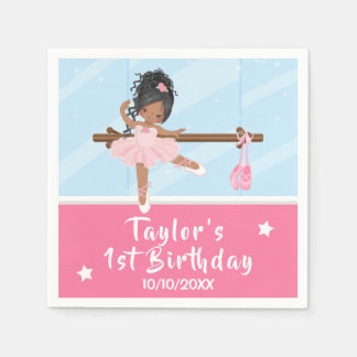African American Ballerina Rosa Tutu Birthday Napk Pappersservett