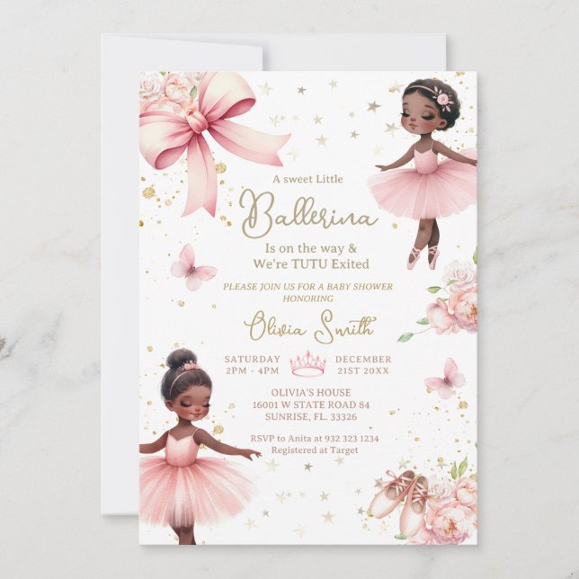 African American Ballerina TuTu Baby Shower Inbjudningar (Framsida)