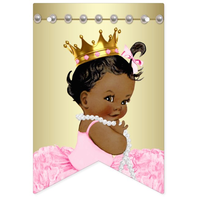 African American Ballerina Tutu Pearls Baby Shower Vimplar (Första flaggan)