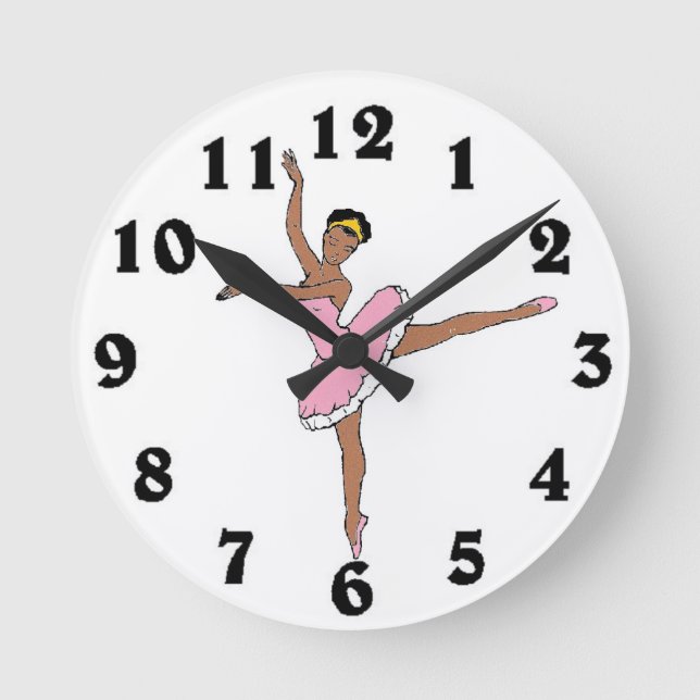 African American Ballerina Wall Clock Rund Klocka (Framsida)