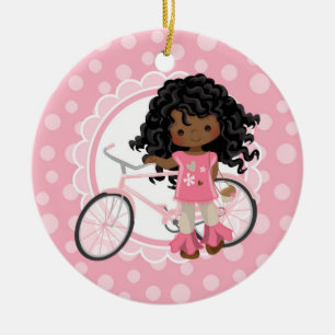 African American Bicycle Girl - Rosa White Julgransprydnad Keramik