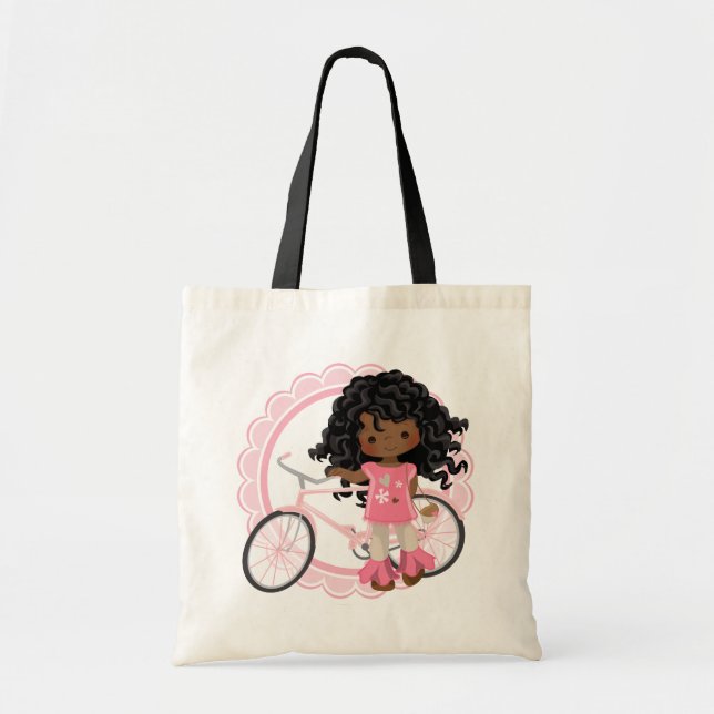 African American Bicycle Girl - Rosa White Tygkasse (Framsidan)