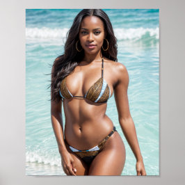 African American Bikini Model Brown Swimdress Poster