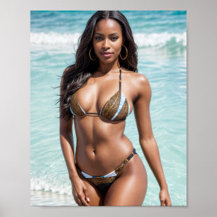 African American Bikini Model Brown Swimdress Poster