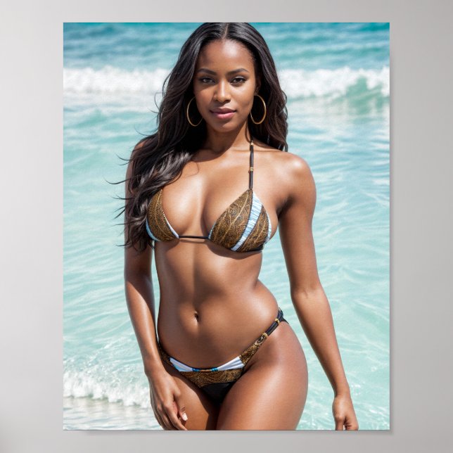 African American Bikini Model Brown Swimdress Poster (Framsidan)