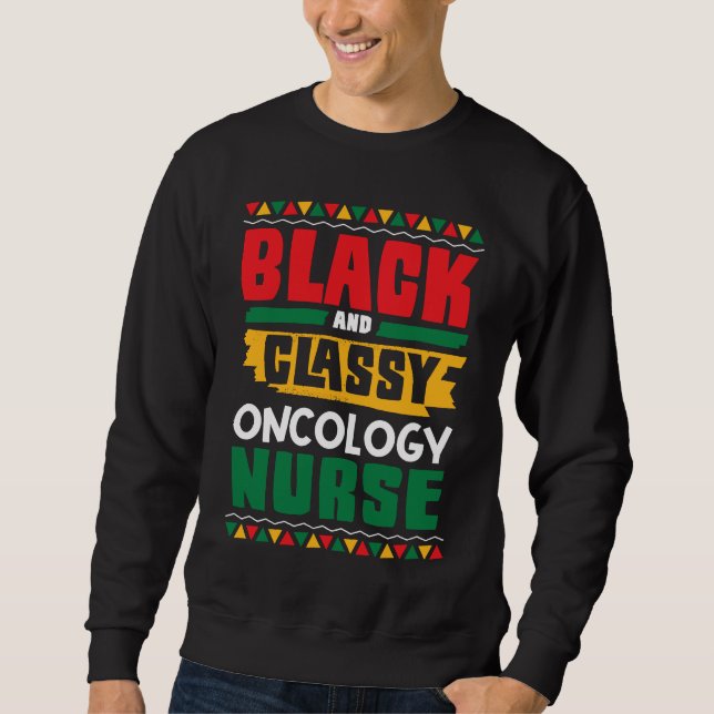 African American Black & Classy Oncology Nurse Bla Lång Ärmad Tröja (Framsida)