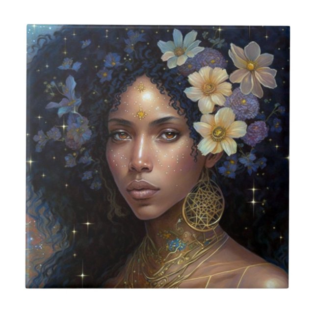 African American Black Goddes Queen Fantasy Art C Kakelplatta (Framsidan)