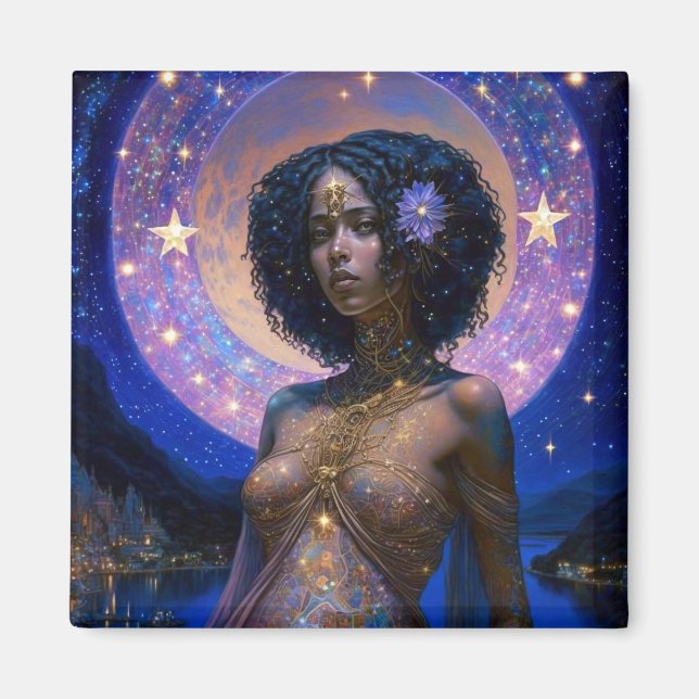 African American Black Goddes Queen Fantasy Art M Magnet (Framsidan)