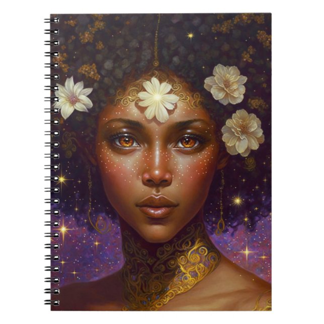 African American Black Goddes Queen Fantasy Art N Anteckningsbok (Framsidan)