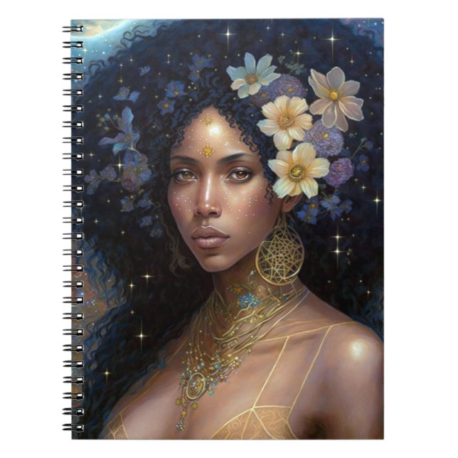 African American Black Goddes Queen Fantasy Art N Anteckningsbok (Framsidan)