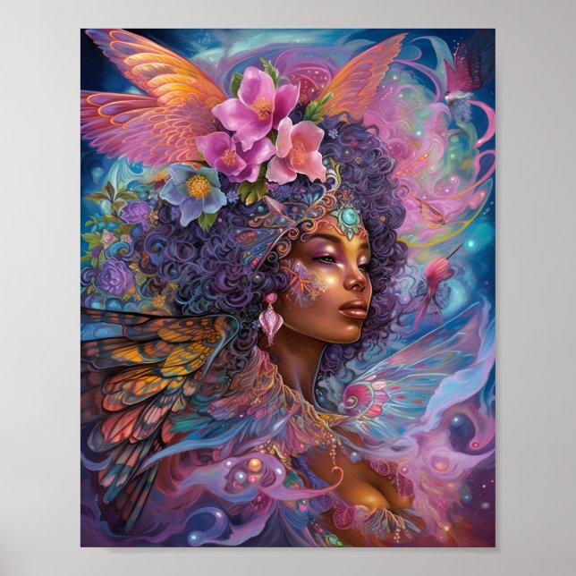 African American Black Goddes Queen Fantasy Art P Poster (Framsidan)