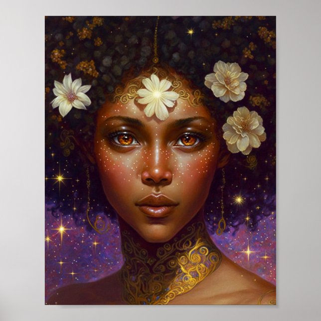 African American Black Goddes Queen Fantasy Art P Poster (Framsidan)