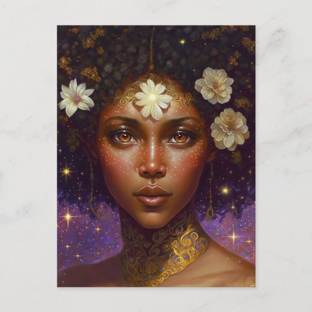 African American Black Goddes Queen Fantasy Art P Vykort (Framsida)