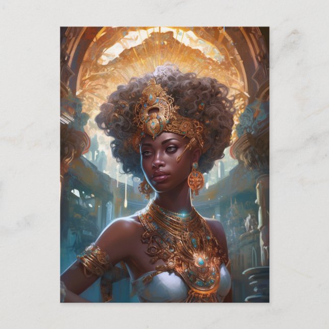 African American Black Goddes Queen Fantasy Art P Vykort (Framsida)
