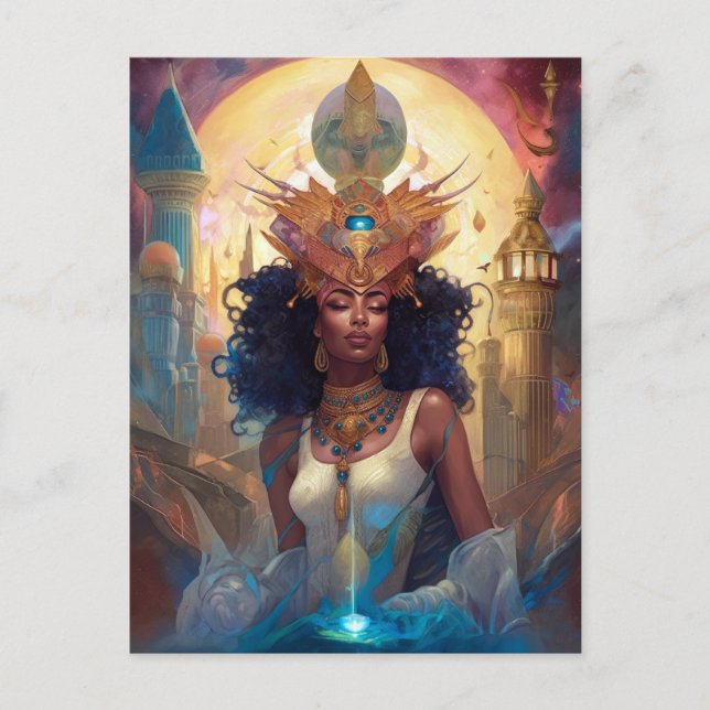 African American Black Goddes Queen Fantasy Art P Vykort (Framsida)