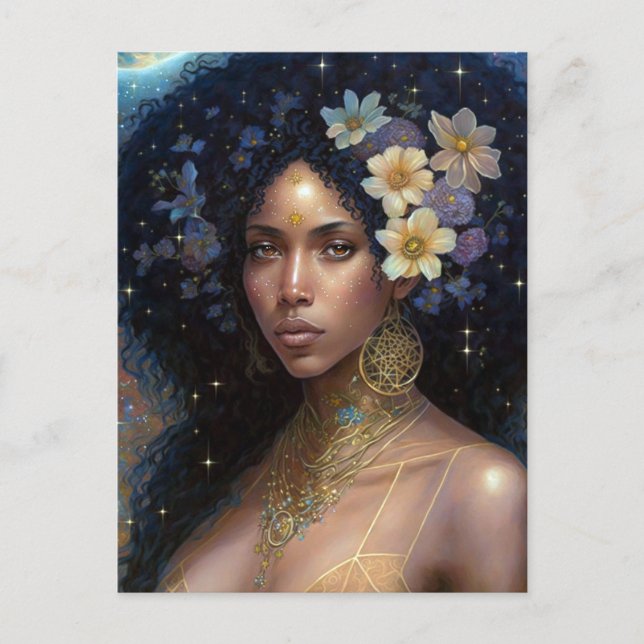 African American Black Goddes Queen Fantasy Art P Vykort (Framsida)
