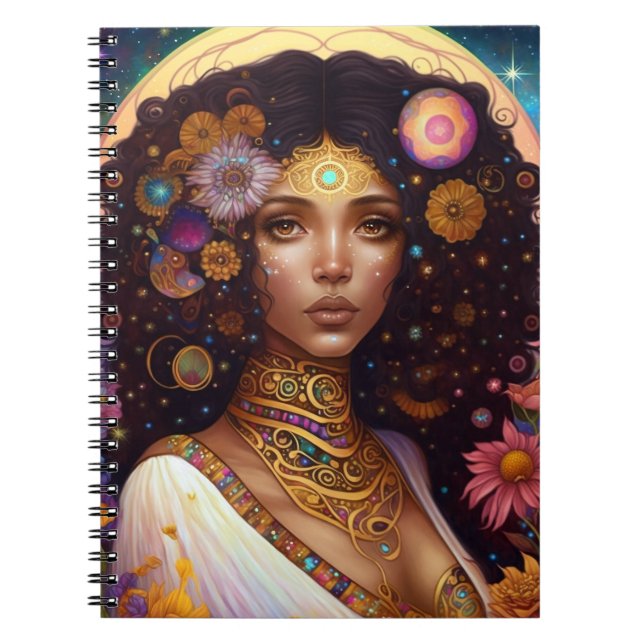 African American Black Goddess Queen Fantasy Art Anteckningsbok (Framsidan)