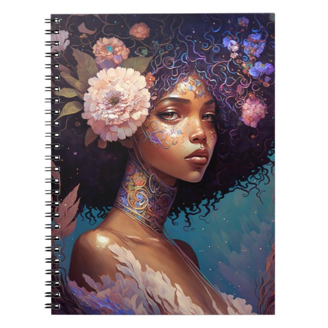 African American Black Goddess Queen Fantasy Art Anteckningsbok (Framsidan)