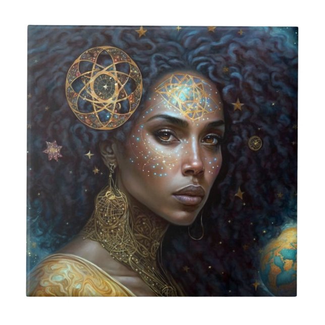 African American Black Goddess Queen Fantasy Art Kakelplatta (Framsidan)
