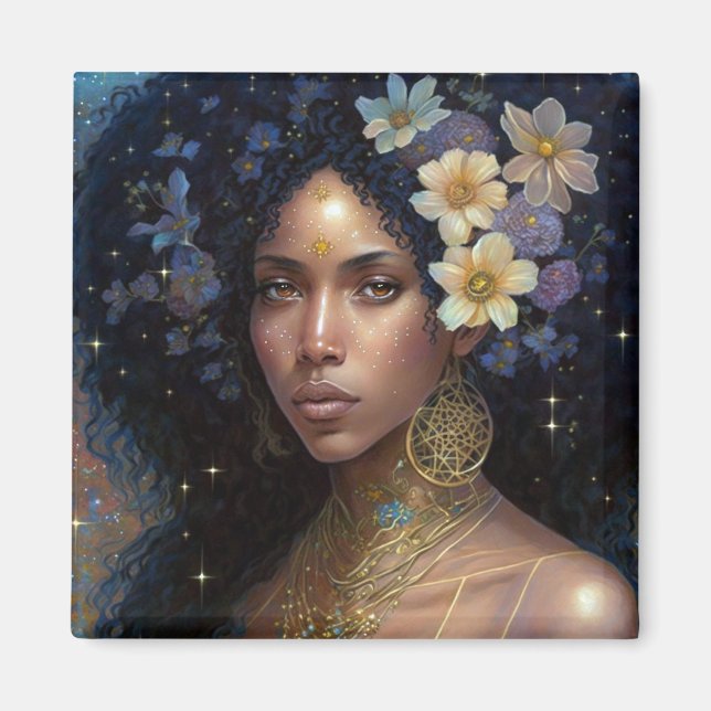African American Black Goddess Queen Fantasy Art Magnet (Framsidan)