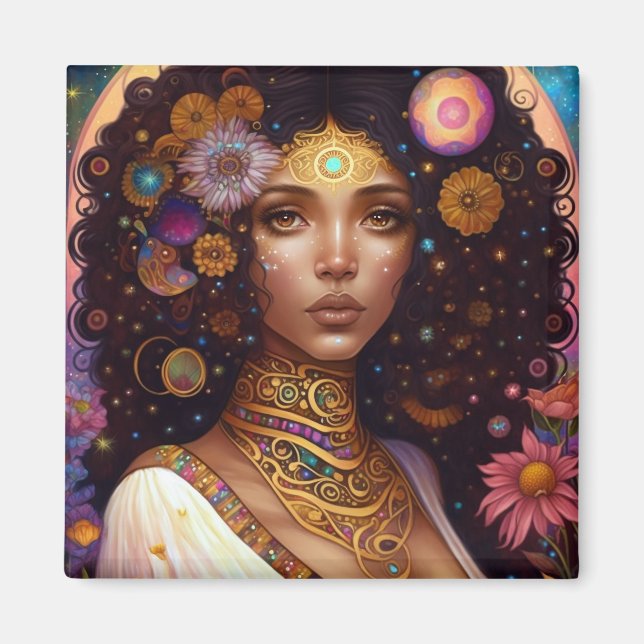 African American Black Goddess Queen Fantasy Art Magnet (Framsidan)
