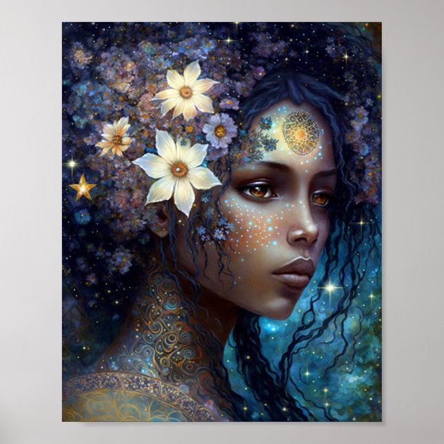 African American Black Goddess Queen Fantasy Art Poster (Framsidan)