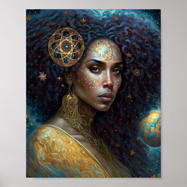 African American Black Goddess Queen Fantasy Art Poster (Framsidan)