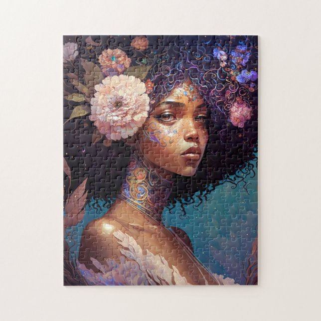 African American Black Goddess Queen Fantasy Art Pussel (Vertikal)