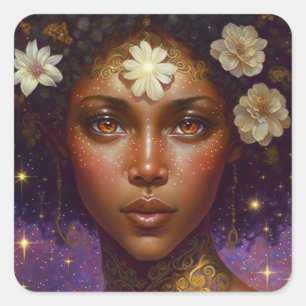 African American Black Goddess Queen Fantasy Art S Fyrkantigt Klistermärke