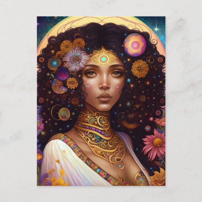 African American Black Goddess Queen Fantasy Art Vykort (Framsida)