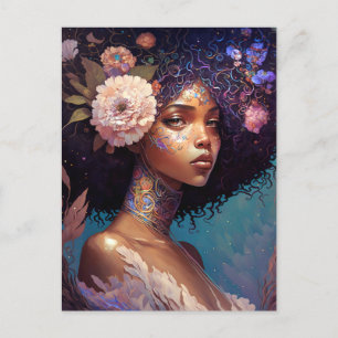 African American Black Goddess Queen Fantasy Art Vykort