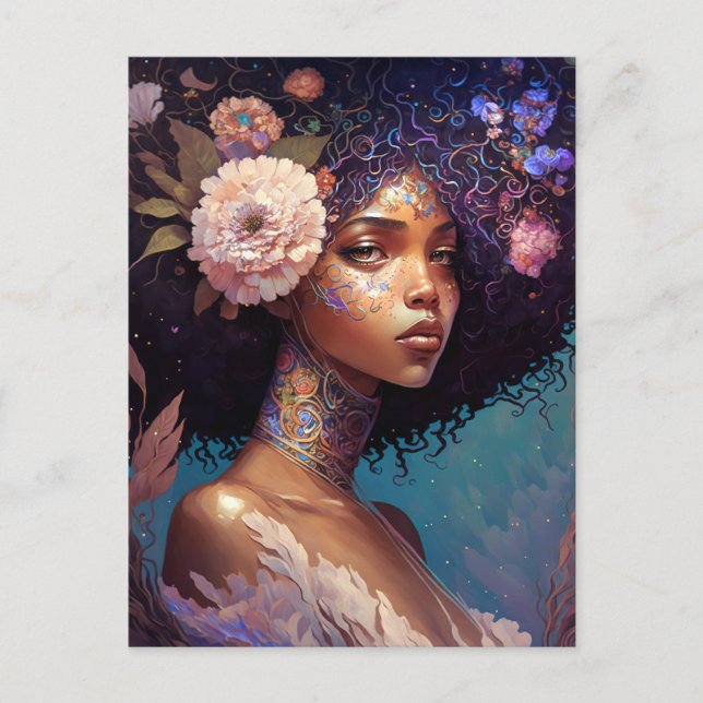 African American Black Goddess Queen Fantasy Art Vykort (Framsida)