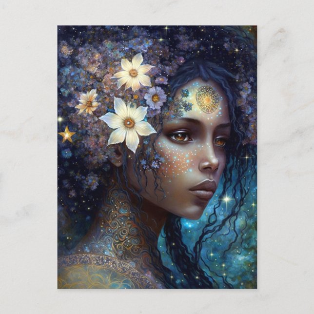 African American Black Goddess Queen Fantasy Art Vykort (Framsida)