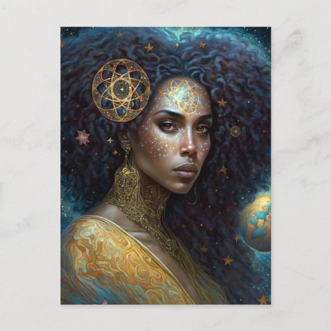 African American Black Goddess Queen Fantasy Art Vykort (Framsida)