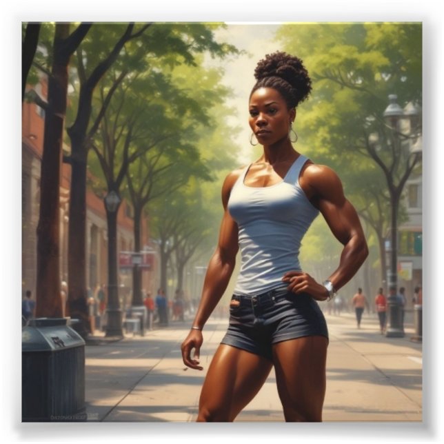 African American Bodybuilding der Sporty Watch in  Fototryck (Framsidan)