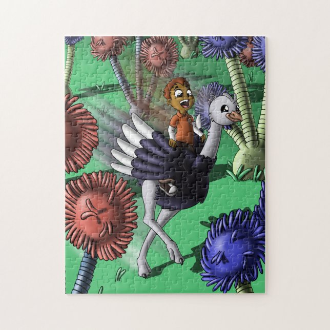 African American Boy and Ostrich Pussel (Vertikal)